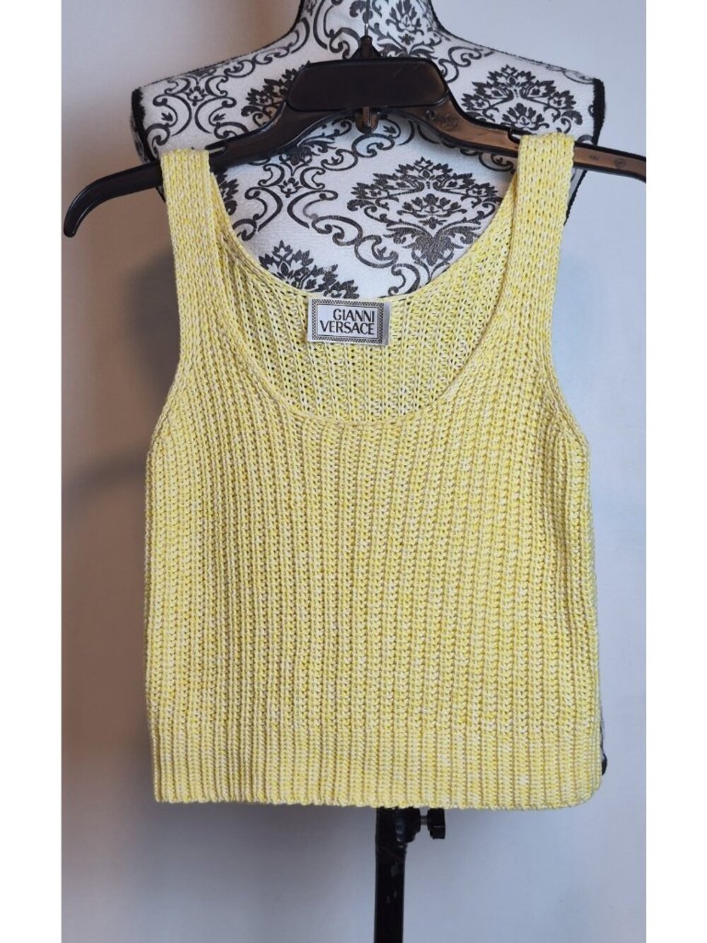 Gianni Versace Vintage Yellow Ribbed Knit Tank Top Sleeveless See Measurements